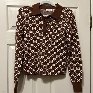 NWOT Brown/white Knit Sweater JR Medium Top